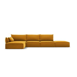 Zamatová rohová pohovka v horčicovej farbe (ľavý roh/s leňoškou) Vanda – Mazzini Sofas