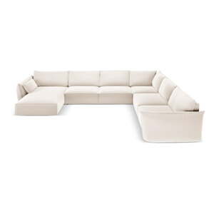 Béžová zamatová rohová pohovka (pravý roh/do tvaru "U") Vanda – Mazzini Sofas