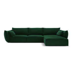 Tmavozelená zamatová rohová pohovka (pravý roh/s leňoškou) Vanda – Mazzini Sofas
