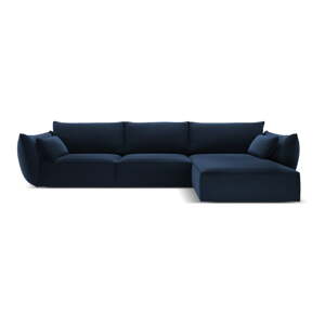 Tmavomodrá zamatová rohová pohovka (pravý roh/s leňoškou) Vanda – Mazzini Sofas