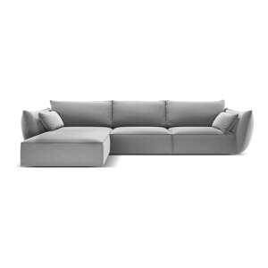 Svetlosivá zamatová rohová pohovka (ľavý roh/s leňoškou) Vanda – Mazzini Sofas