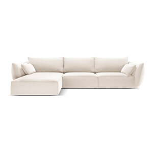 Béžová zamatová rohová pohovka (ľavý roh/s leňoškou) Vanda – Mazzini Sofas