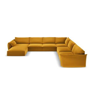 Zamatová rohová pohovka v horčicovej farbe (pravý roh/do tvaru "U") Vanda – Mazzini Sofas
