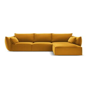 Zamatová rohová pohovka v horčicovej farbe (pravý roh/s leňoškou) Vanda – Mazzini Sofas