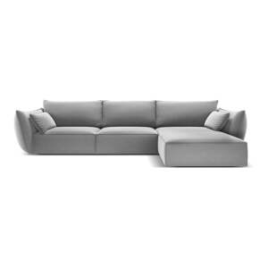 Svetlosivá zamatová rohová pohovka (pravý roh/s leňoškou) Vanda – Mazzini Sofas