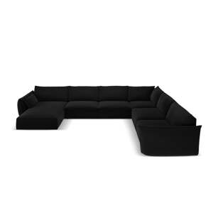 Čierna zamatová rohová pohovka (pravý roh/do tvaru "U") Vanda – Mazzini Sofas