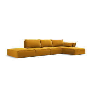 Zamatová rohová pohovka v horčicovej farbe (pravý roh/s leňoškou) Vanda – Mazzini Sofas