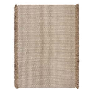 Béžový ručne tkaný koberec s prímesou vlny 160x230 cm Rene Fringed Ribbed – Flair Rugs