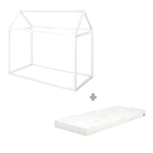 Biela domčeková detská posteľ z borovicového dreva s matracom/bez roštu 70x140 cm House Bed – Roba