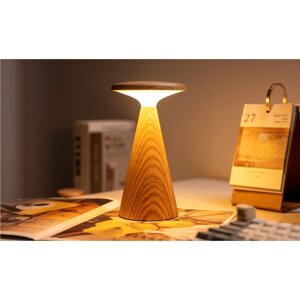 LED stolová lampa v prírodnej farbe s dreveným tienidlom (výška  21 cm) Sylva – Gingko